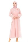 Pembe Organze Kuşaklı Abaya Takım