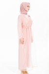 Pembe Organze Kuşaklı Abaya Takım