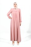 Pembe Robadan Kesim Manşeti Düğmeli Tesettür Elbise