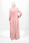 Pembe Robadan Kesim Manşeti Düğmeli Tesettür Elbise