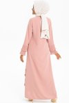 Pembe Şifon Piliseli Fermuar Detaylı Ferace