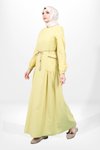 Sarı Bisiklet Yaka Cebi Taşlı Seyyar İp Kemerli Tesettür Elbise