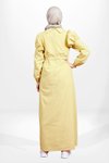 Sarı Keten Volan Kol Seyyar Kemerli Tesettür Elbise