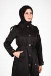 Siyah Apolet Detaylı Ön Düğmeli Trençkot