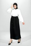 Siyah Beli Lastikli Büzgülü Tesettür Etek