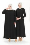 Siyah Boncuk İşlemeli Nervür Detaylı Ferace