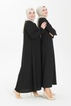 Siyah Boncuk İşlemeli Nervür Detaylı Ferace