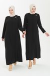 Siyah Boncuk İşlemeli Nervür Detaylı Ferace