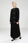Siyah Çiçek Taş Desenli Tesettür Abiye Elbise