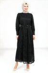 Siyah Dantel Detaylı Tesettür Elbise