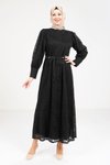 Siyah Dantel Detaylı Tesettür Elbise