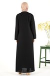 Siyah Deniz Patı Kontrastlı Boncuk Detaylı Ferace
