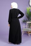 Siyah Dolunay Kloş Kesim Beli Kemerli Tesettür Elbise