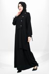Siyah Düğme Detaylı Kolu Bağlamalı Tesettür Elbise