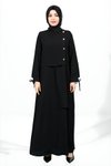 Siyah Düğme Detaylı Kolu Bağlamalı Tesettür Elbise