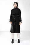 Siyah Düğmeli Kuşaklı Trençkot