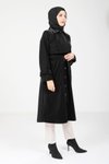 Siyah Düğmeli Kuşaklı Trençkot