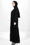 Siyah Eteği Fırfırlı Lastik Kollu Tesettür Elbise