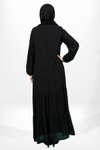 Siyah Eteği Fırfırlı Lastik Kollu Tesettür Elbise