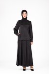 Siyah Etekli İkili Yakası Düğmeli Tesettür Takım