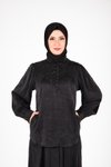 Siyah Etekli İkili Yakası Düğmeli Tesettür Takım