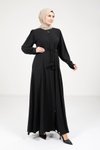 Siyah Fermuarlı Bağlama Detaylı Ferace