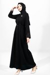 Siyah Fermuarlı İnce Kuşaklı Ferace