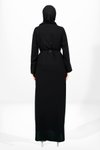 Siyah Fermuarlı İnce Kuşaklı Ferace