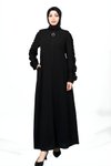 Siyah Fermuarlı Kolu Büzgülü Yandan Cepli Ferace