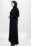 Siyah Fermuarlı Nervürlü Manşet Detaylı Ferace
