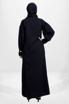 Siyah Fermuarlı Nervürlü Manşet Detaylı Ferace