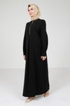 Siyah Fermuarlı Yakalı Tesettür Elbise