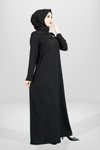 Siyah Fırfırlı Broş Detaylı Tesettür Abiye Elbise