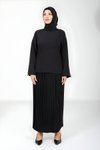 Siyah İkili Eteği Pliseli Bluz Etek Tesettür Takım