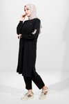 Siyah İkili Kolu Zincir Aksesuarlı Tesettür Takım