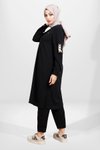 Siyah İkili Kolu Zincir Aksesuarlı Tesettür Takım
