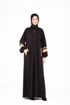Siyah İznik Lastik Kollu Fermuar Detaylı Ferace