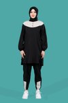 Siyah Jogger Pantolonlu Düğmeli Tunik Tesettür Takım Eşofman