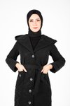 Siyah Kapitone Kemerli Tesettür Kaban