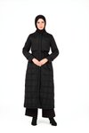 Siyah Kapitone Kuşaklı Tesettür Kaban