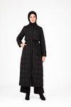 Siyah Kapitone Kuşaklı Tesettür Kaban