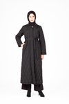 Siyah Kapitone Yakası Taş Düğmeli Tesettür Kaban
