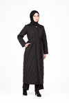 Siyah Kapitone Yakası Taş Düğmeli Tesettür Kaban