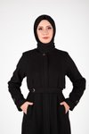 Siyah Kemer Detaylı Tesettür Kaban