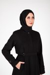 Siyah Kemer Detaylı Tesettür Kaban