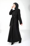 Siyah Kışlık Moscova Kemerli Tesettür Kaban