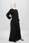 Siyah Kloş Kesim Fermuarlı Ferace