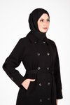 Siyah Kolları Apolet Detaylı Tesettür Kaban