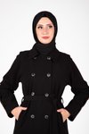 Siyah Kolları Apolet Detaylı Tesettür Kaban