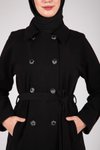 Siyah Kolları Apolet Detaylı Tesettür Kaban